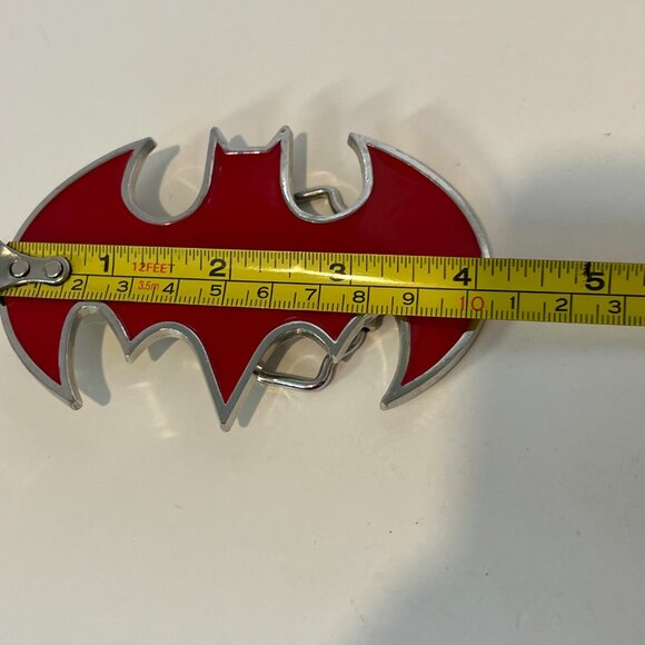 DC Comics Batman Belt Buckle Silver Metal & Red Bat Symbol Logo - Picture 2 of 8